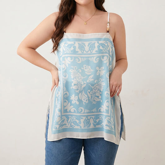 Débardeur imprimé foulard grande taille (2 pièces) - Bleu - 3XL - image 0