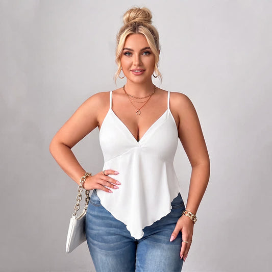 Débardeur grande taille dos nu col V - Blanc - 3XL - image 0