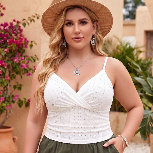 Débardeur d'été grande taille à œillets - Blanc - 3XL - image 0