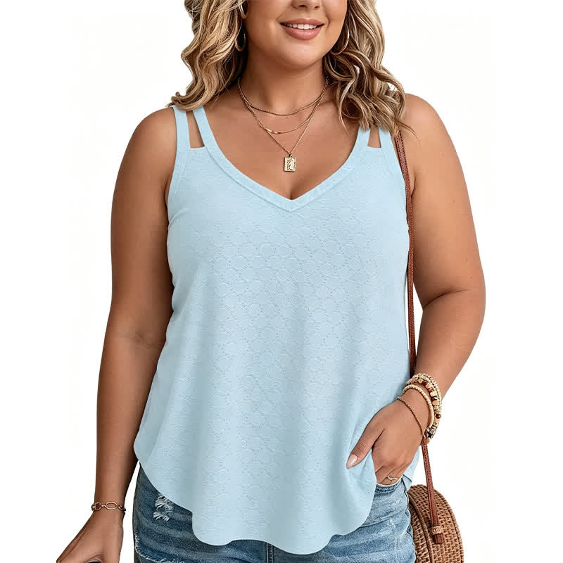 Débardeur texturé à col en V grande taille - Bleu - 5XL - image 6