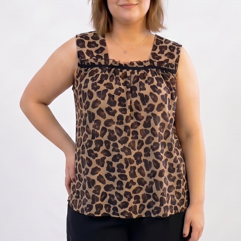 Débardeur à pois imprimé léopard grande taille (2 pièces) - Brun - 6XL - image 1