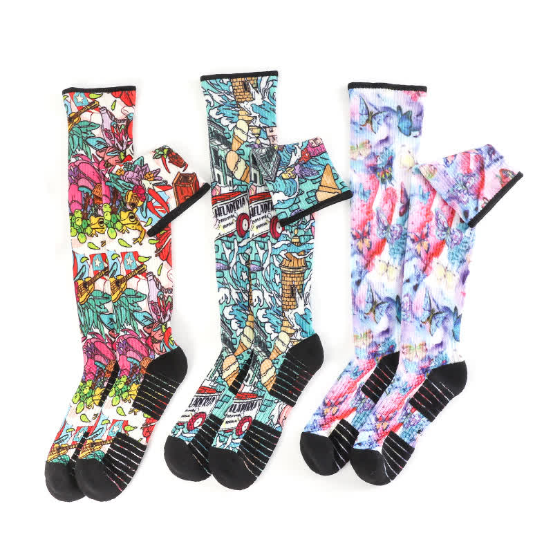 Chaussettes de compression en bambou à motif floral et papillon - image 1
