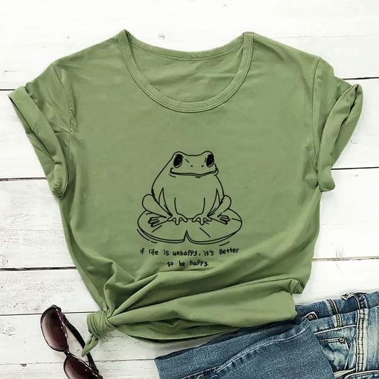 T-shirt à manches courtes grande taille avec grenouille et slogan - Vert - 3XL - image 0
