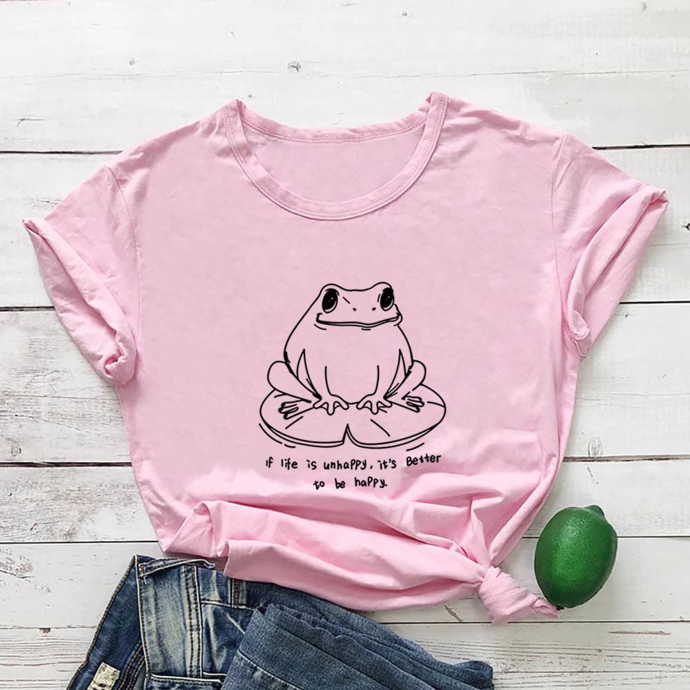 T-shirt à manches courtes grande taille avec grenouille et slogan - Rose - 3XL - image 1