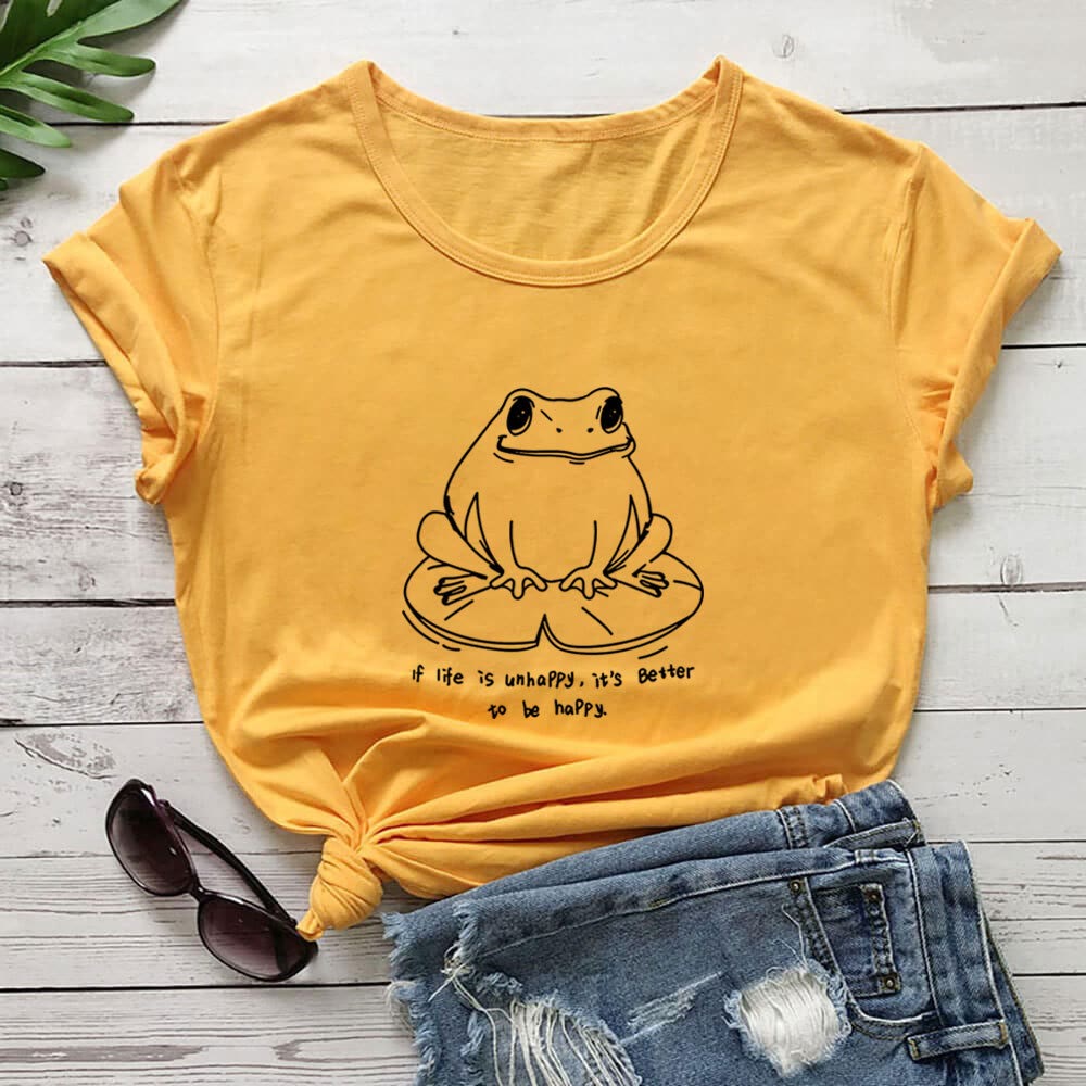 T-shirt à manches courtes grande taille avec grenouille et slogan - Jaune - 3XL - image 2