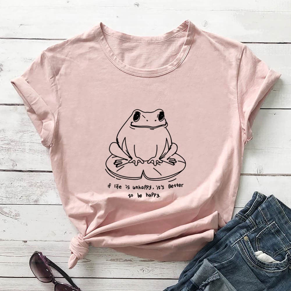 T-shirt à manches courtes grande taille avec grenouille et slogan - Rose clair - 3XL - image 4