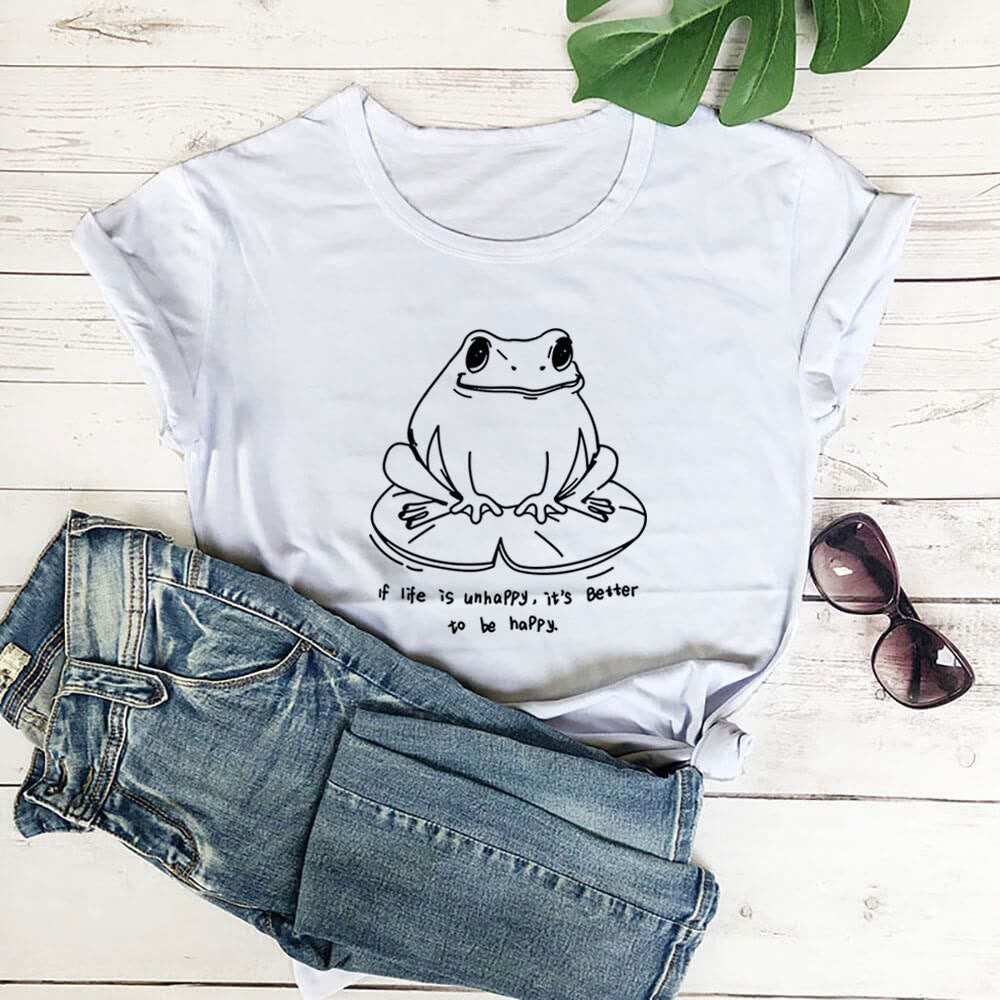 T-shirt à manches courtes grande taille avec grenouille et slogan - Blanc - 3XL - image 3