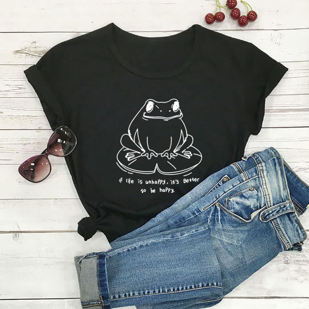 T-shirt à manches courtes grande taille avec grenouille et slogan - Noir - 3XL - image 5