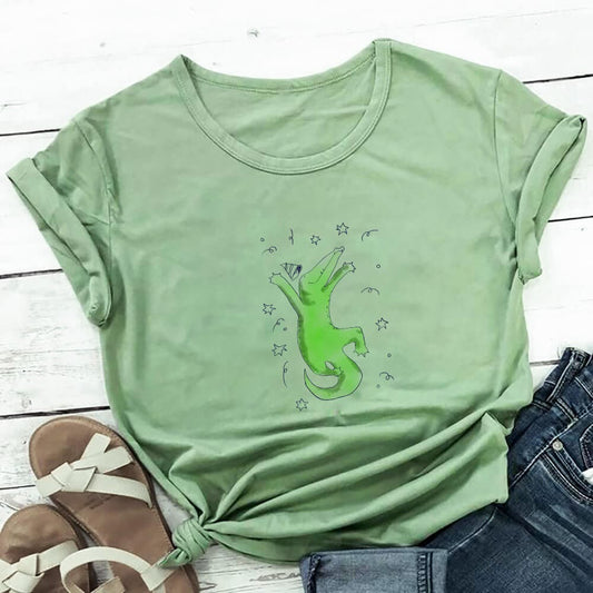 T-shirt à manches courtes grande taille à motif crocodile - Vert - 3XL - image 0