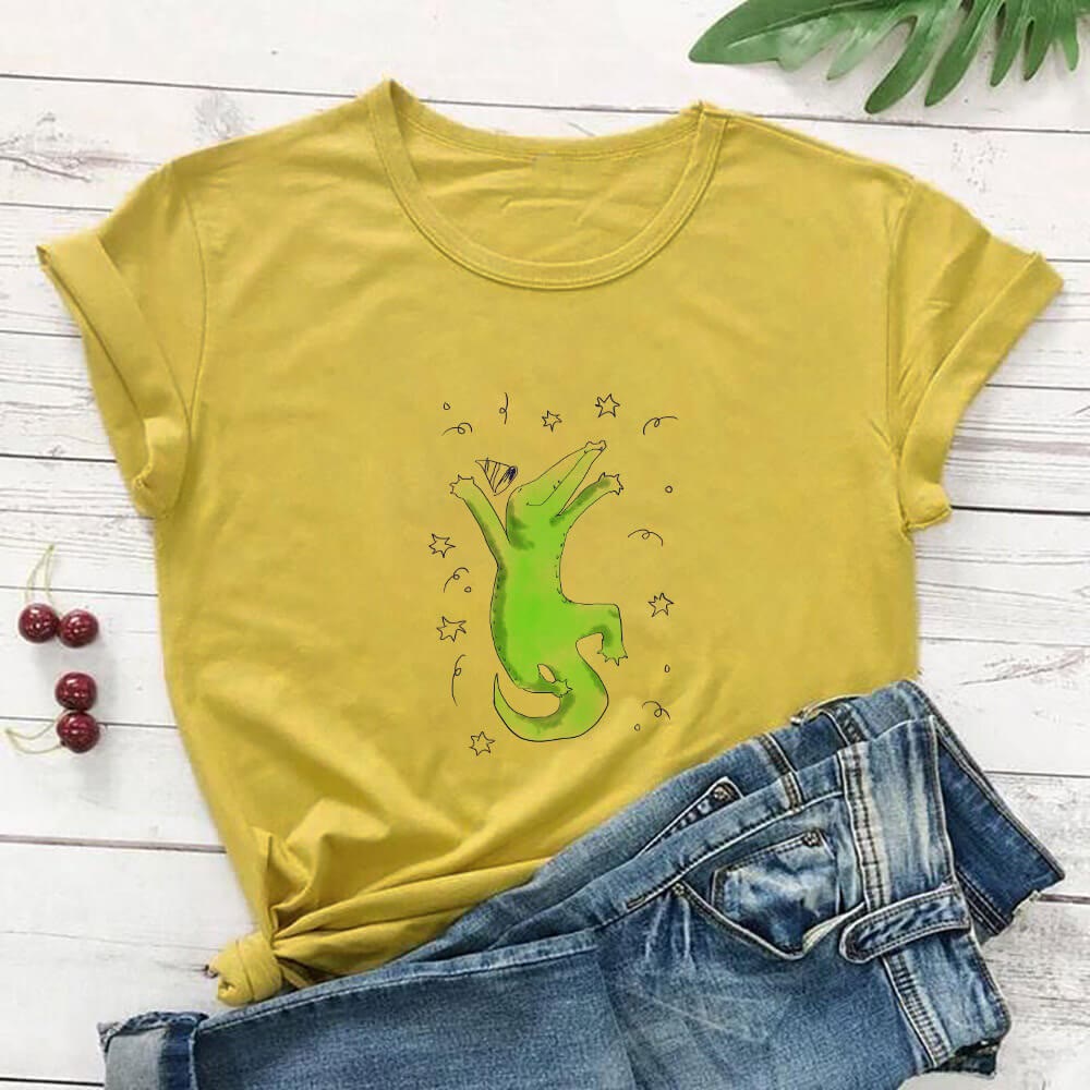 T-shirt à manches courtes grande taille à motif crocodile - Jaune - 3XL - image 5