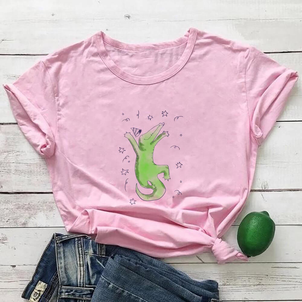 T-shirt à manches courtes grande taille à motif crocodile - Rose - 3XL - image 6