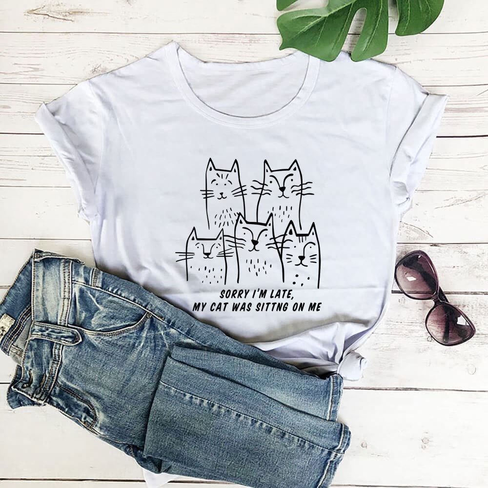T-shirt à manches courtes grande taille avec motif chat humoristique - Blanc - 3XL - image 4