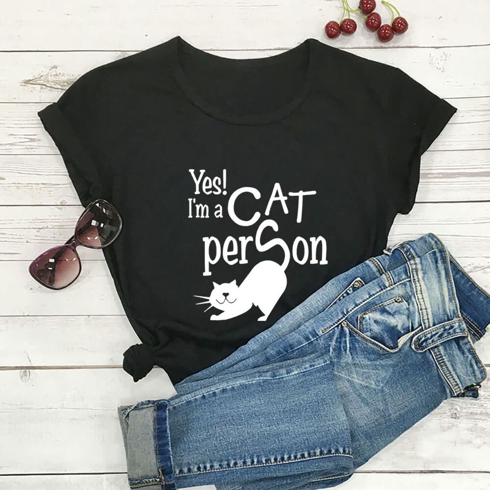T-shirt à manches courtes grande taille avec inscription « Cat Person » - Noir - 3XL - image 2