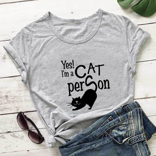 T-shirt à manches courtes grande taille avec inscription « Cat Person » - Gris - 3XL - image 0
