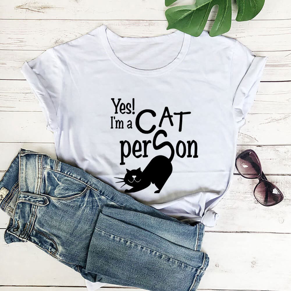 T-shirt à manches courtes grande taille avec inscription « Cat Person » - Blanc - 3XL - image 6