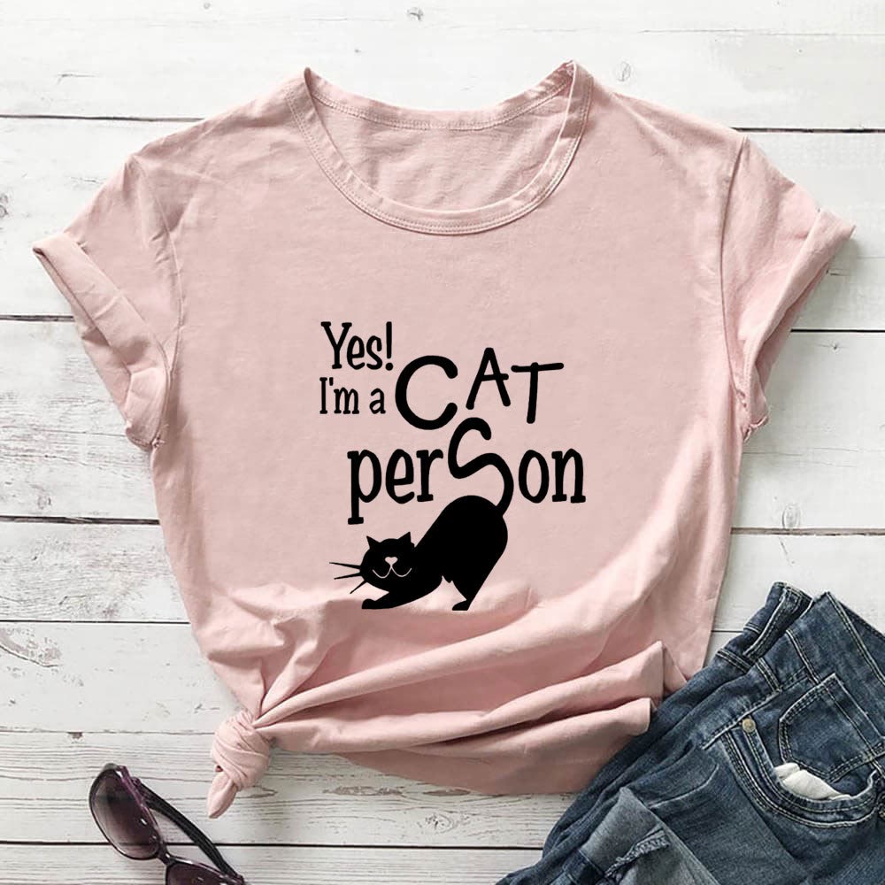 T-shirt à manches courtes grande taille avec inscription « Cat Person » - Rose clair - 3XL - image 1