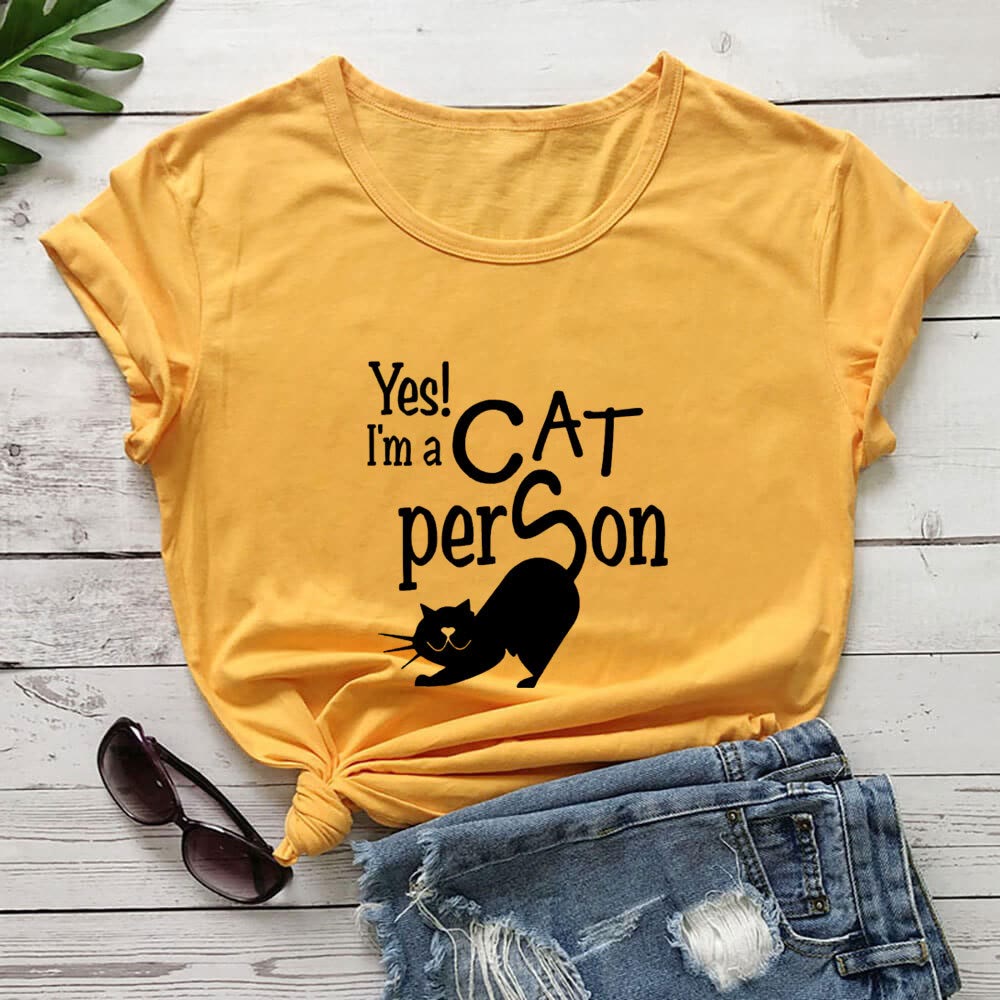 T-shirt à manches courtes grande taille avec inscription « Cat Person » - Jaune - 3XL - image 7