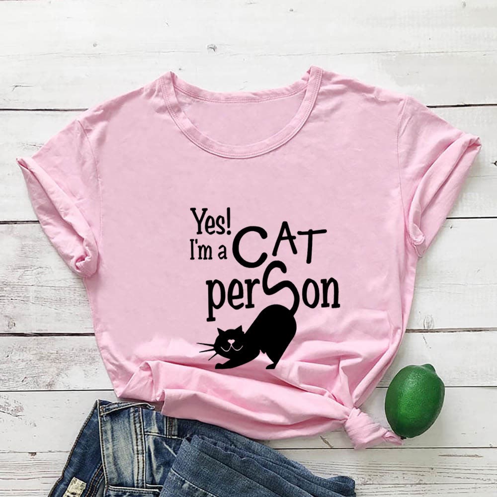 T-shirt à manches courtes grande taille avec inscription « Cat Person » - Rose - 3XL - image 3
