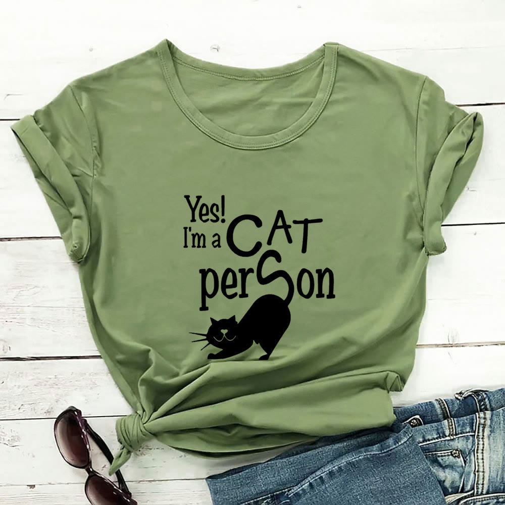 T-shirt à manches courtes grande taille avec inscription « Cat Person » - Vert - 3XL - image 5