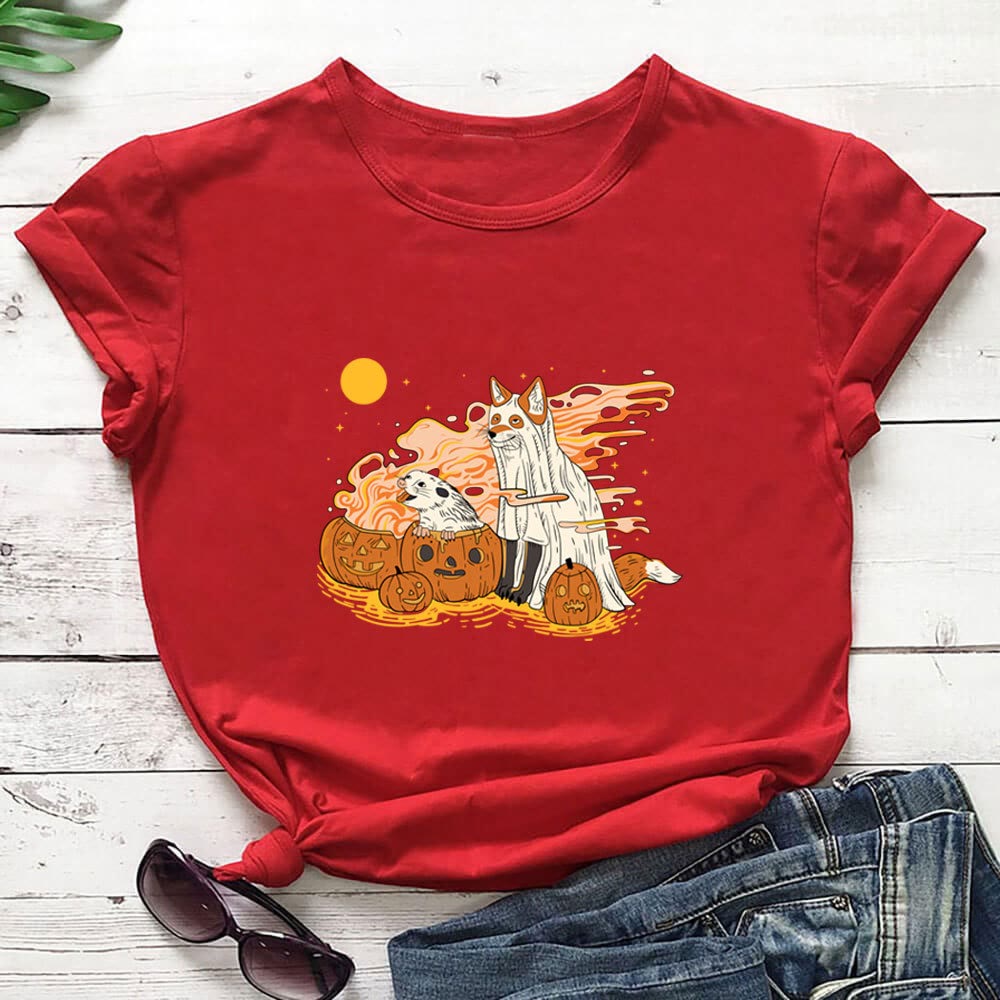 T-shirt à manches courtes grande taille pour chien citrouille - Rouge - 3XL - image 3