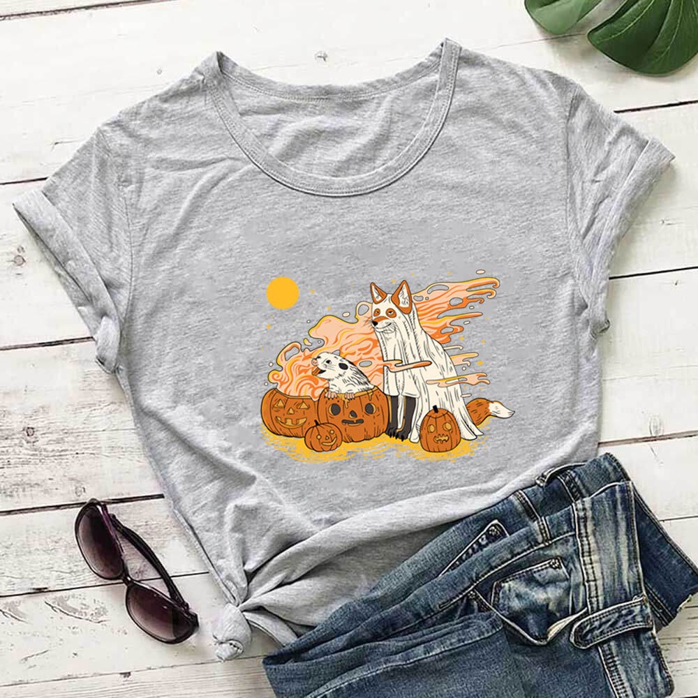 T-shirt à manches courtes grande taille pour chien citrouille - Gris - 3XL - image 1