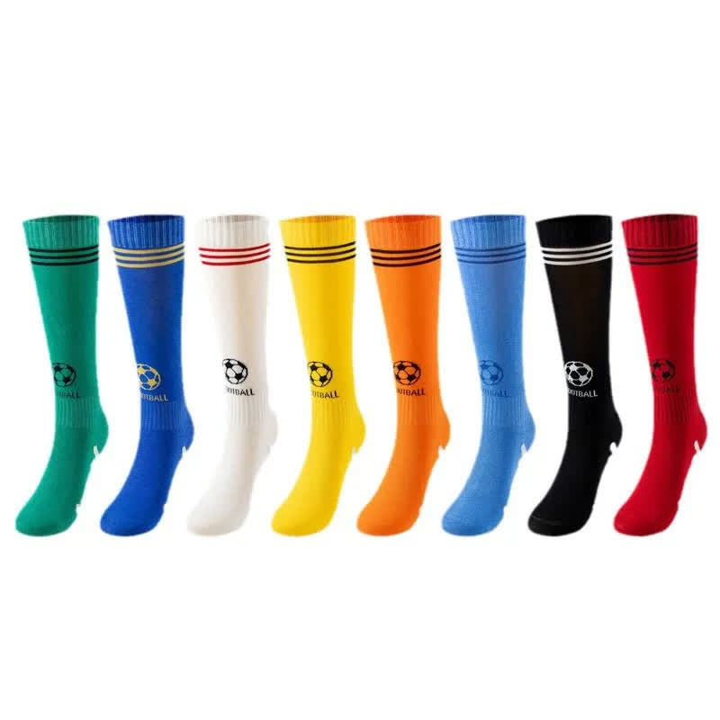 Chaussettes de football en coton jusqu'aux genoux (3 paires) - Rouge + Jaune + Vert - EU37-41 (US4-7.5) - image 1