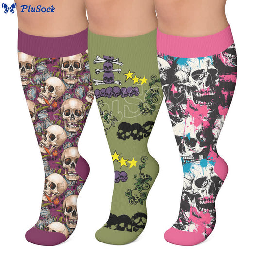 Chaussettes de compression grande taille Halloween tête de mort - image 0