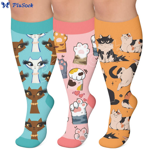 Chaussettes de compression turquoise chat grande taille - image 0