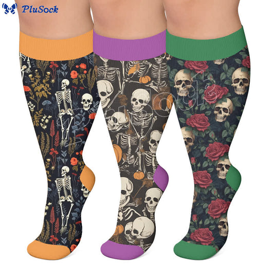 Chaussettes de compression grande taille citrouille et crâne - image 0