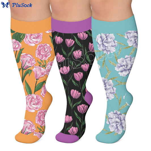 Chaussettes de compression grandes tailles à fleurs fraîches - image 0