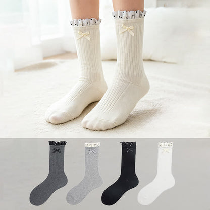 Chaussettes côtelées à volants (4 paires) - image 0
