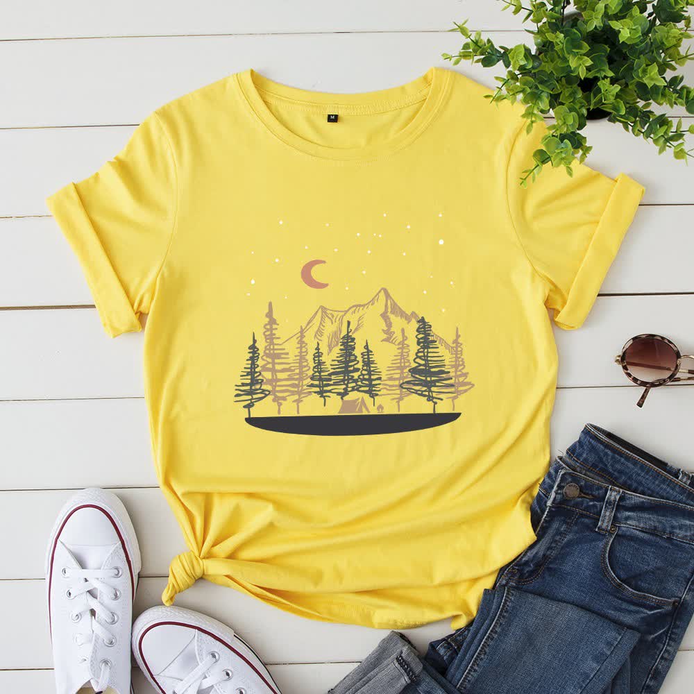 T-shirt grande taille avec motif de montagne - Jaune - 5XL - image 1