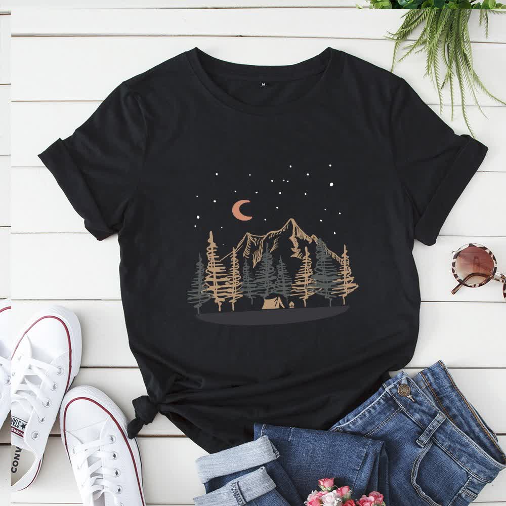 T-shirt grande taille avec motif de montagne - Noir - 5XL - image 0