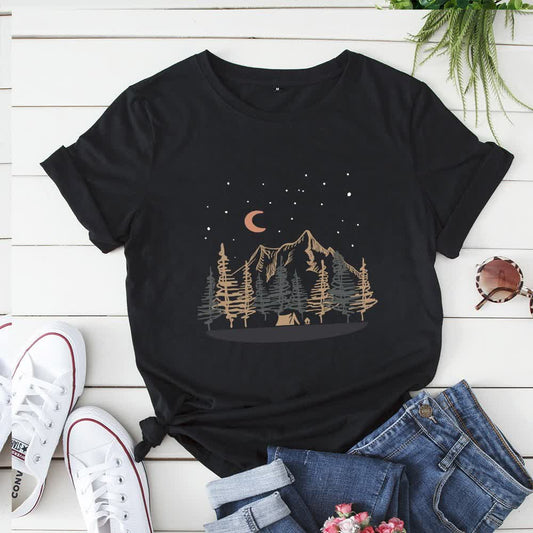 T-shirt grande taille avec motif de montagne - Noir - 5XL - image 0