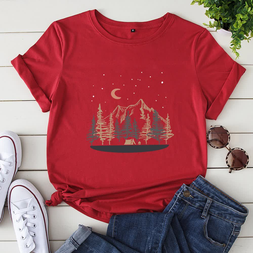 T-shirt grande taille avec motif de montagne - Rouge - 5XL - image 3