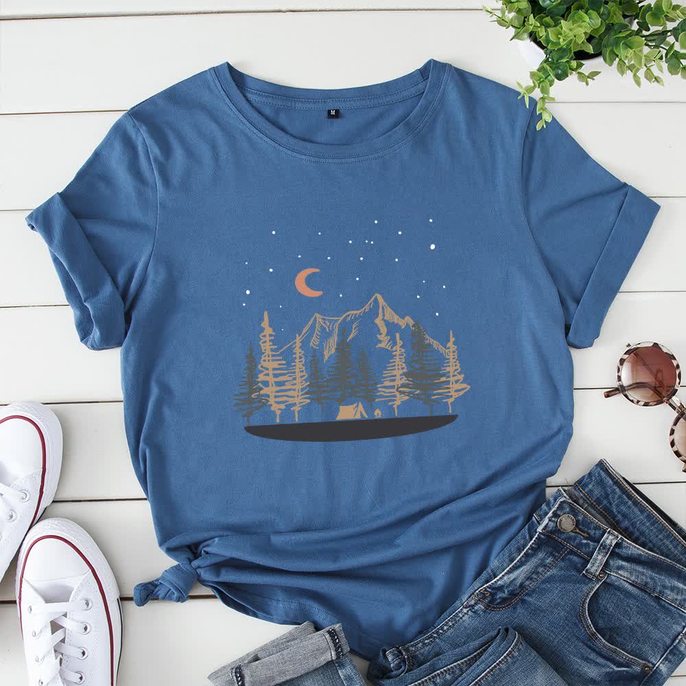 T-shirt grande taille avec motif de montagne - Bleu marine - 5XL - image 5