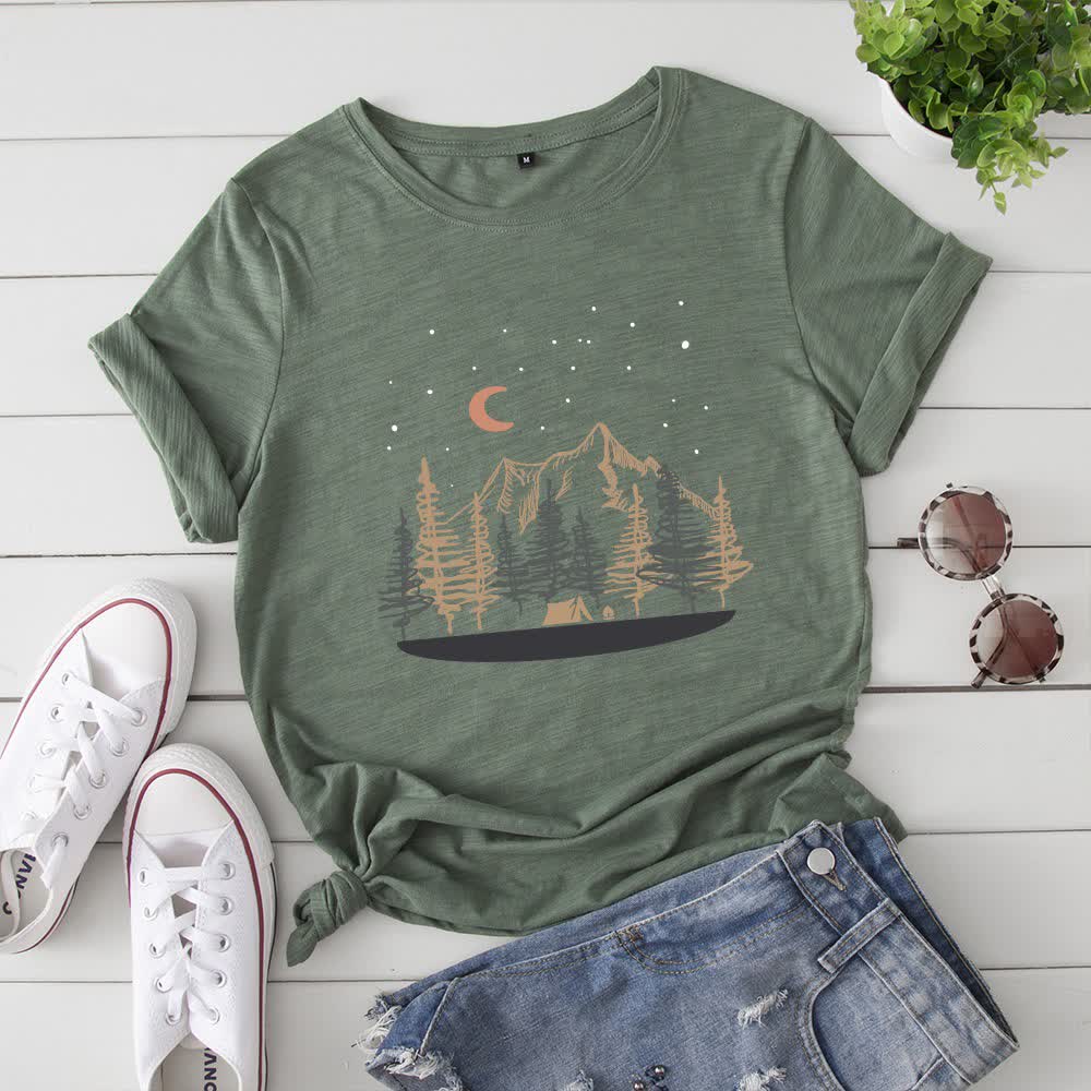 T-shirt grande taille avec motif de montagne - Vert armée - 5XL - image 2