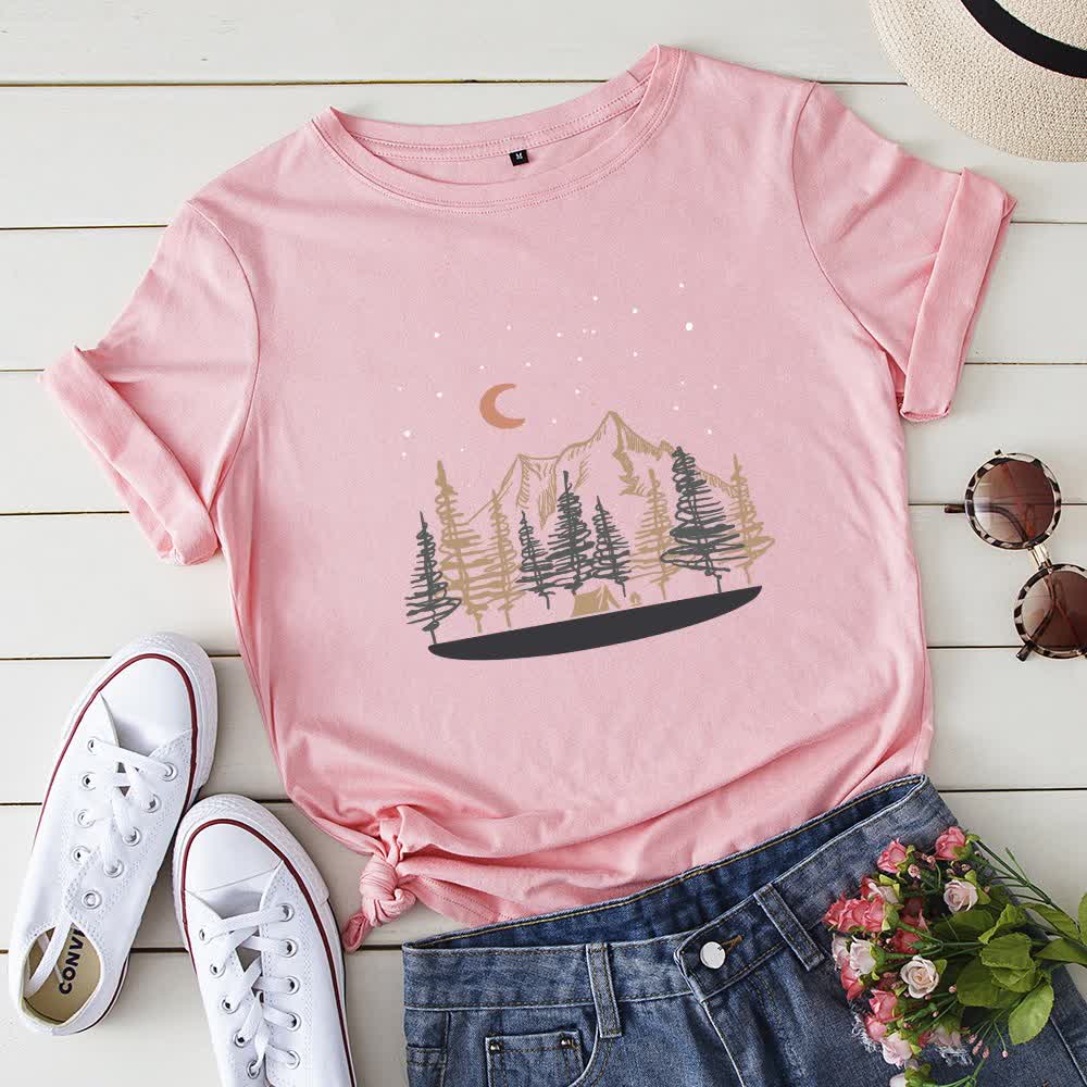 T-shirt grande taille avec motif de montagne - Rose - 5XL - image 4