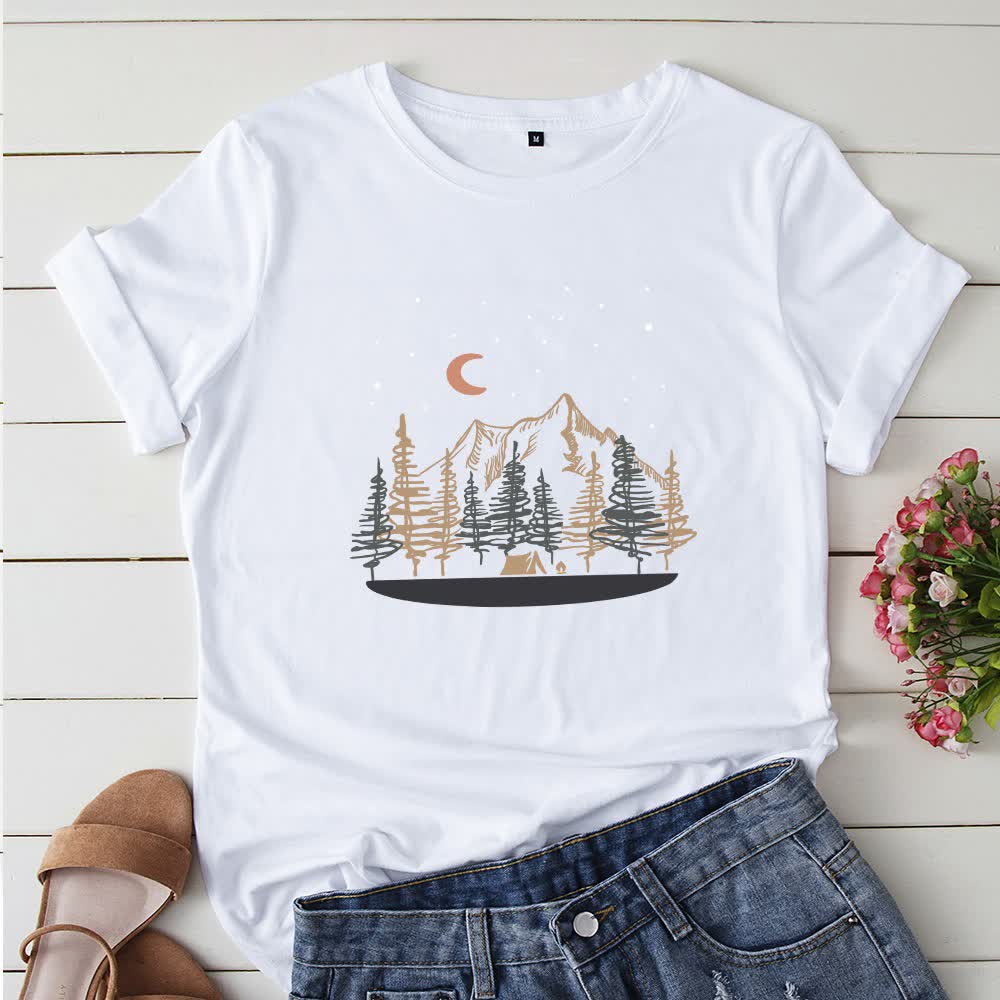T-shirt grande taille avec motif de montagne - Blanc - 5XL - image 7