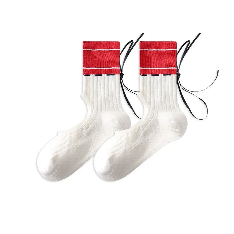 Chaussettes à cou-de-pied ouvert avec adhérence en forme d'arc (2 paires) - Rouge - 40(US2-7) - Avec ruban - image 13