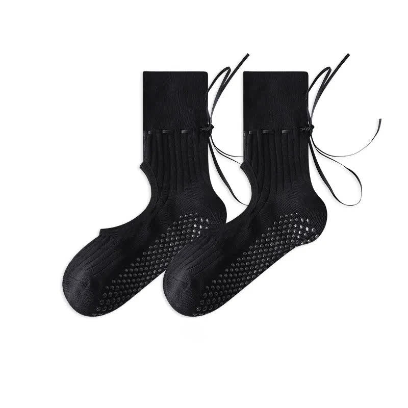 Chaussettes à cou-de-pied ouvert avec adhérence en forme d'arc (2 paires) - Noir pur - 40(US2-7) - Avec ruban - image 14