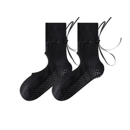 Chaussettes à cou-de-pied ouvert avec adhérence en forme d'arc (2 paires) - Noir pur - 40(US2-7) - Avec ruban - image 14