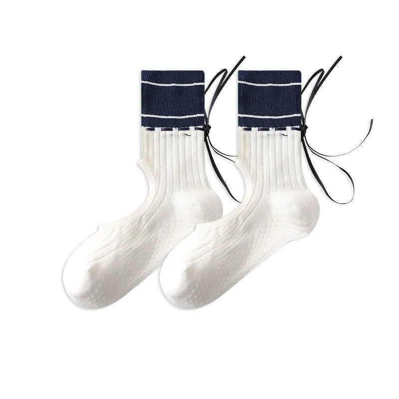 Chaussettes à cou-de-pied ouvert avec adhérence en forme d'arc (2 paires) - Bleu - 40(US2-7) - Avec ruban - image 12
