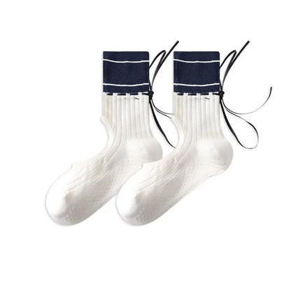 Chaussettes à cou-de-pied ouvert avec adhérence en forme d'arc (2 paires) - Bleu - 40(US2-7) - Avec ruban - image 12