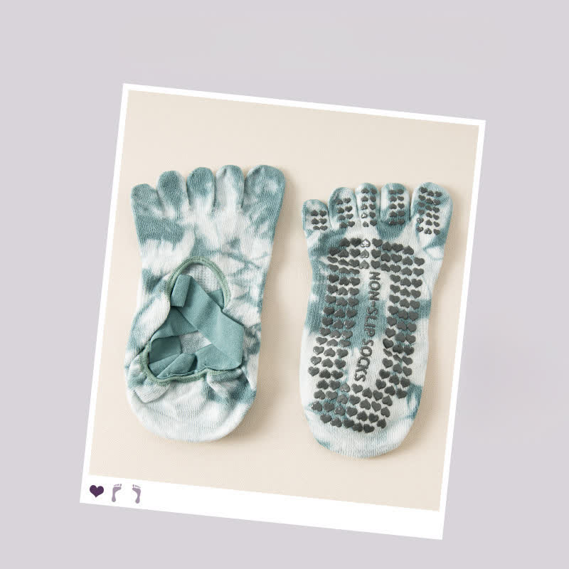 Chaussettes antidérapantes à cinq orteils tie-dye (2 paires) - Vert - EU36-42(US3-8.5) - image 8