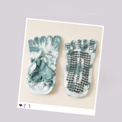 Chaussettes antidérapantes à cinq orteils tie-dye (2 paires) - Vert - EU36-42(US3-8.5) - image 8