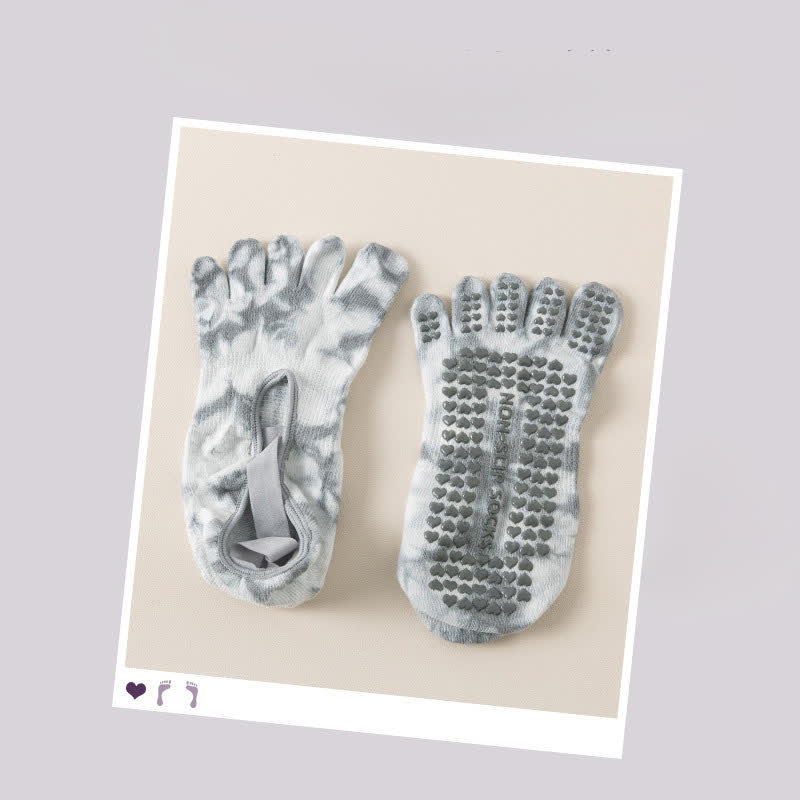 Chaussettes antidérapantes à cinq orteils tie-dye (2 paires) - Gris - EU36-42(US3-8.5) - image 5