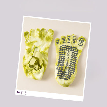 Chaussettes antidérapantes à cinq orteils tie-dye (2 paires) - Vert clair - EU36-42(US3-8.5) - image 11