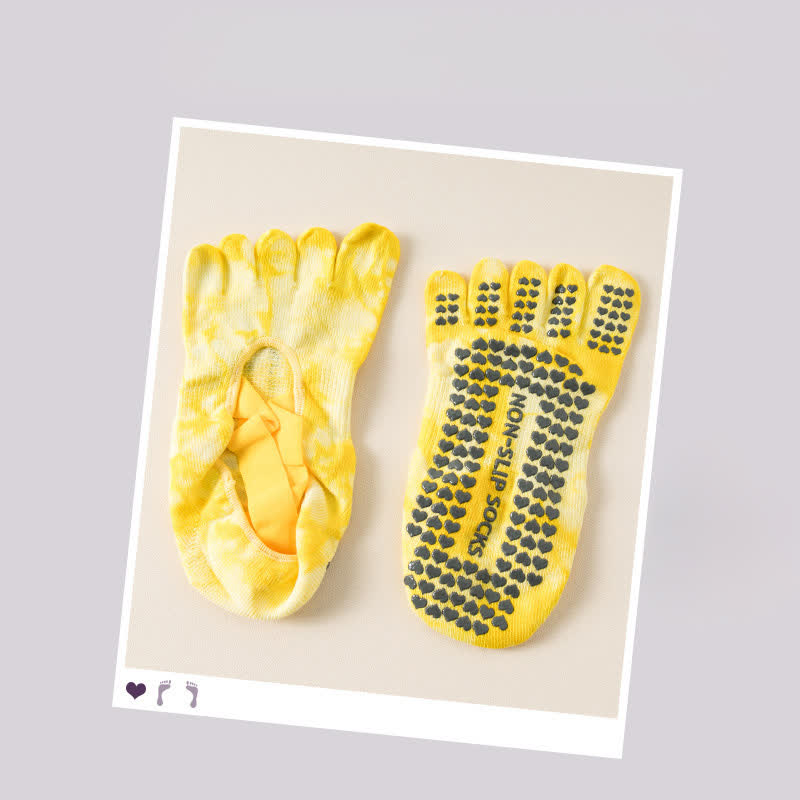 Chaussettes antidérapantes à cinq orteils tie-dye (2 paires) - Jaune - EU36-42(US3-8.5) - image 9
