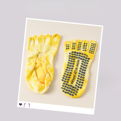 Chaussettes antidérapantes à cinq orteils tie-dye (2 paires) - Jaune - EU36-42(US3-8.5) - image 9